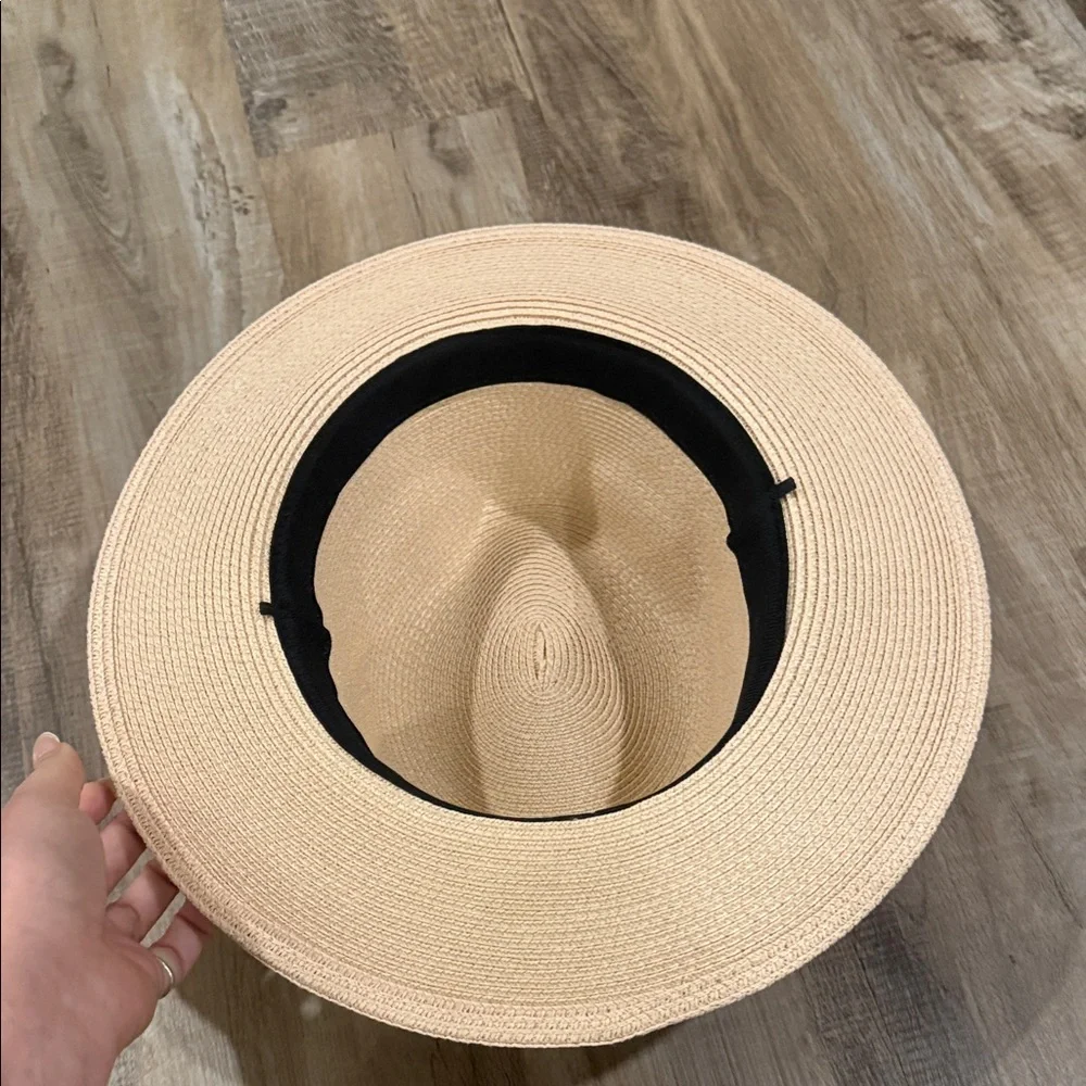 Women’s Cream Straw Fedora Hat with Brown Braided Band